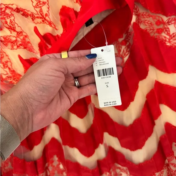 Anthropologie Red and White Pleated Midi Skirt - Picture 3 of 6